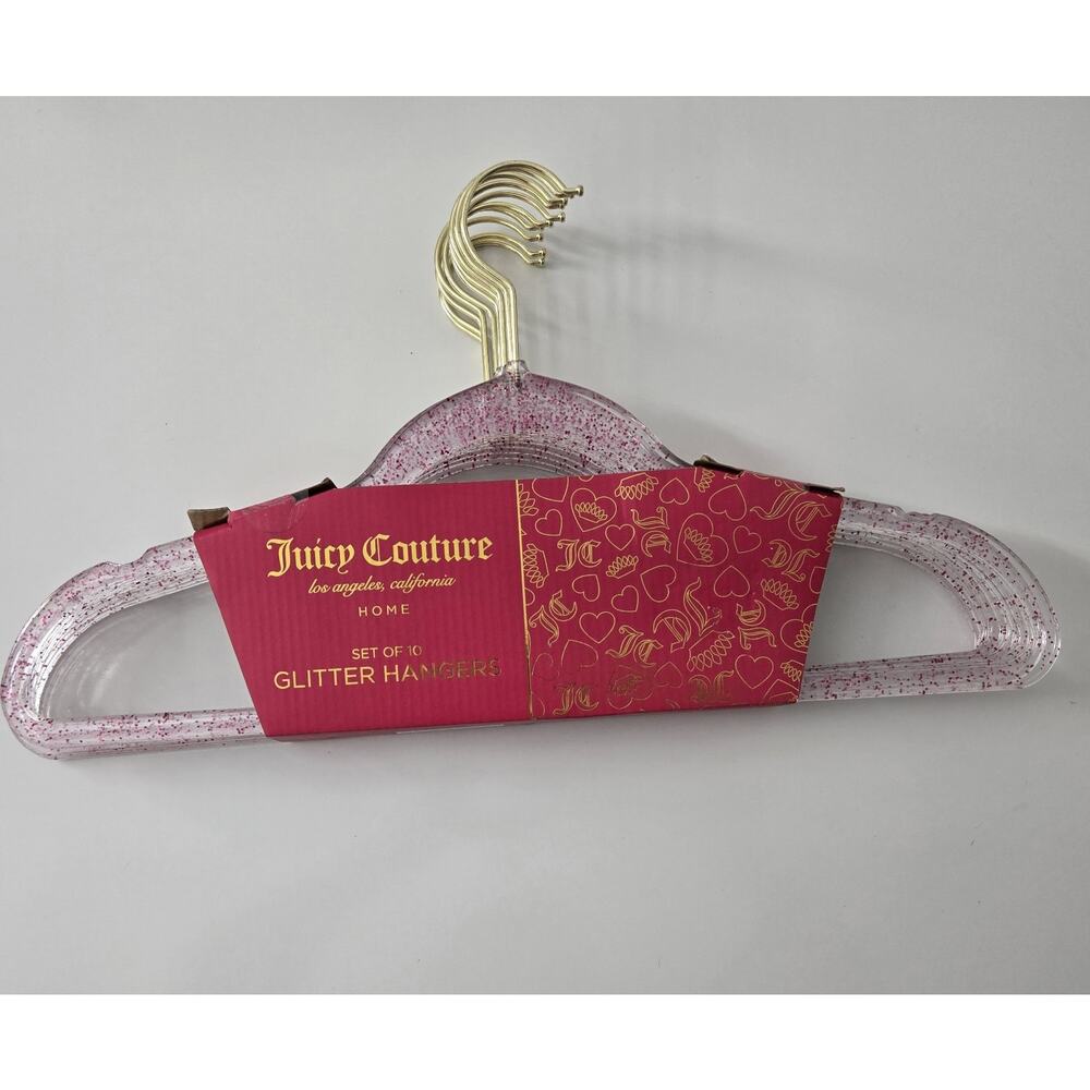JUICY COUTURE HANGERS JUICY COUTURE PINK GLITTER CLEAR HANGERS PINK CONFETTI